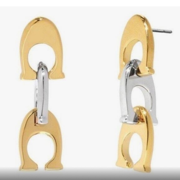 NWT Coach Chunky Signature Link Drop Multi Color Earrings - Picture 1 of 5